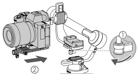 dji Gimbal Stabilizer User Guide - Loosen the knob on the bottom of the camera mounting plate