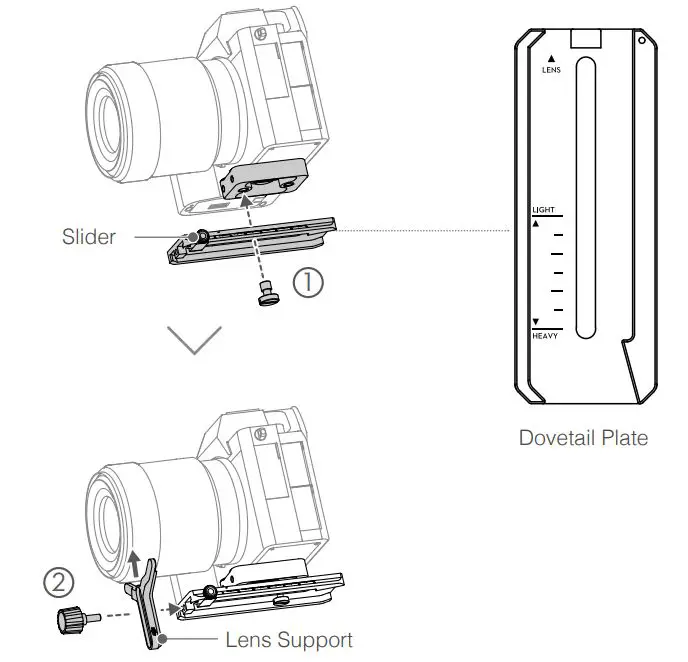 dji Gimbal Stabilizer User Guide - Slider, Dovetail Plate and Lens Support