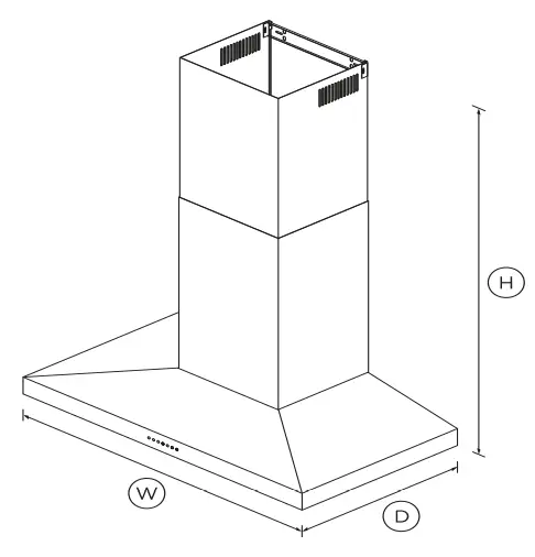 FISHER PAYKEL HC90PLX4 Wall Chimney Pyramid Rangehood - DIMENSIONS