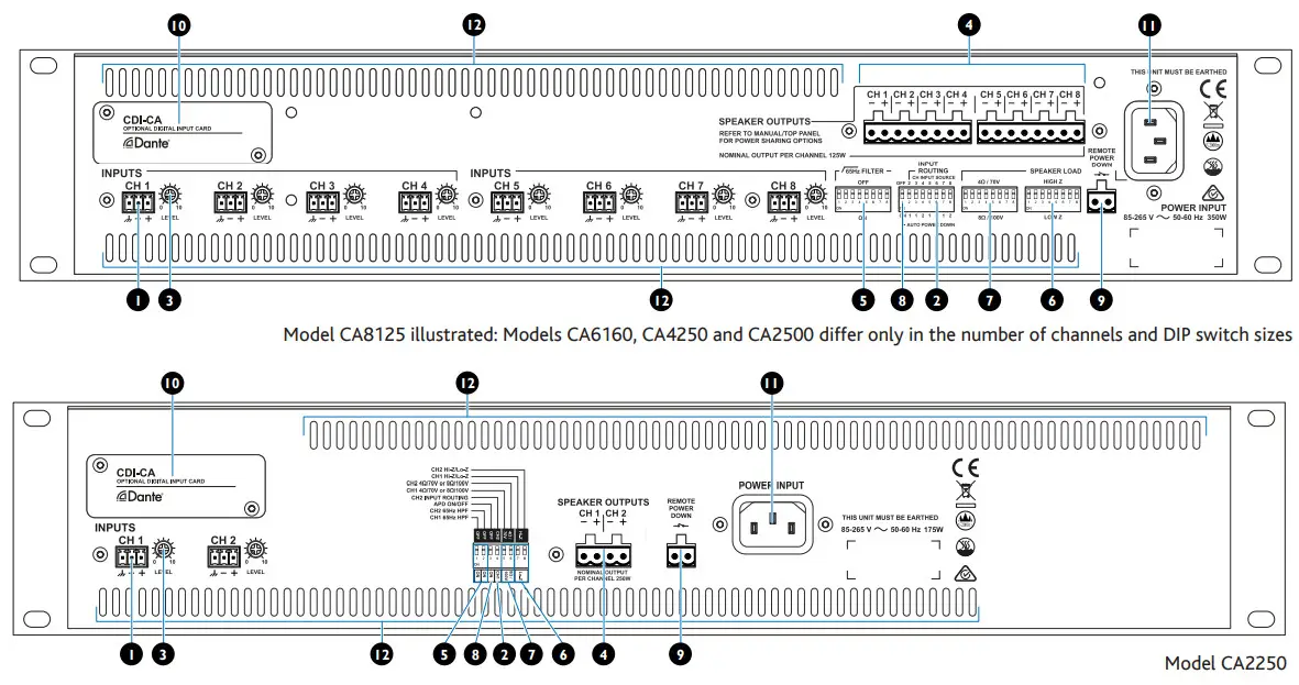 Cloud CA2250 CA Series Power Amplifiers - Rear Panel