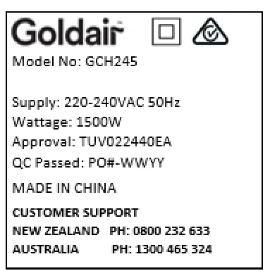 Goldair GCH245 1500W Ceramic Heater - fig