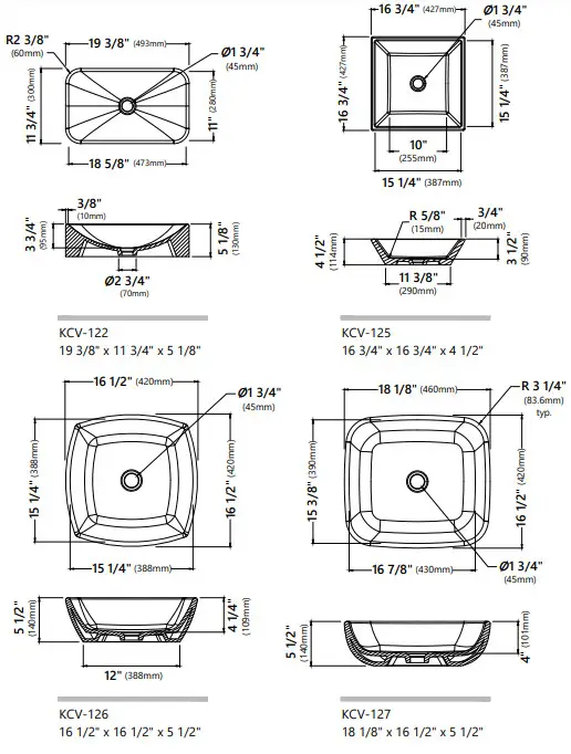 Kraus KCV-120 Ceramic Bathroom Vessel Sinks -Dimensions2