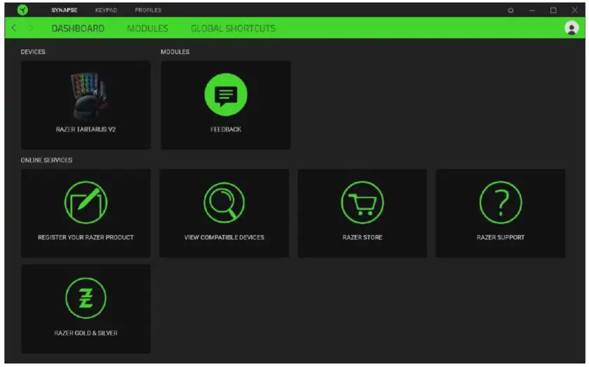RAZER Tartarus V2 Gaming Keypad - Dashboard