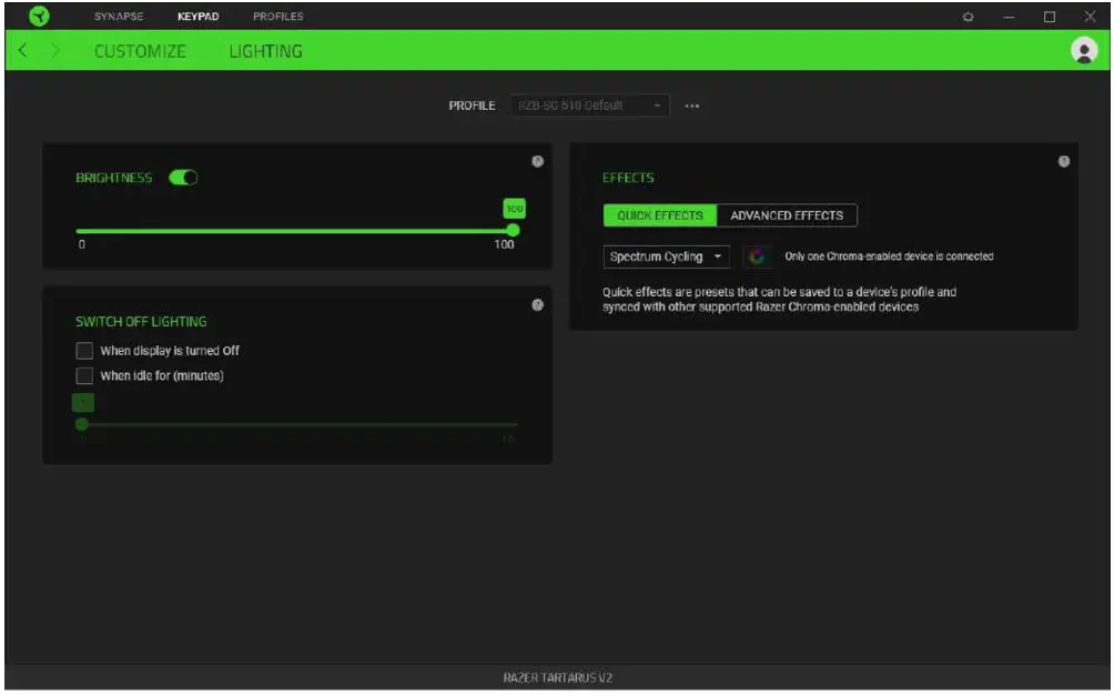 RAZER Tartarus V2 Gaming Keypad - Lighting