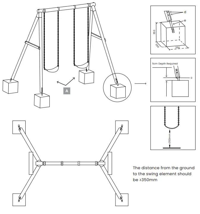 LSK Amber 3 Double Belt Timber Swing Set - SET UP 3