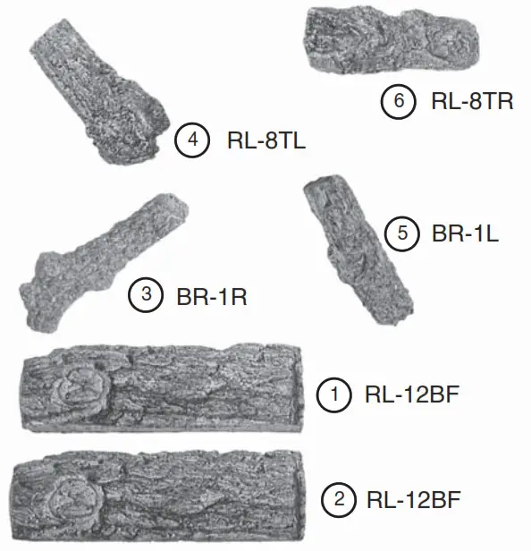 realfyre R-24 24 Inch Peterson Real Fyre Vented Golden Oak Gas Logs R-12 parts list