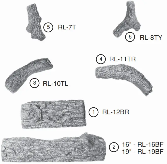 realfyre R-24 24 Inch Peterson Real Fyre Vented Golden Oak Gas Logs R-16parts list