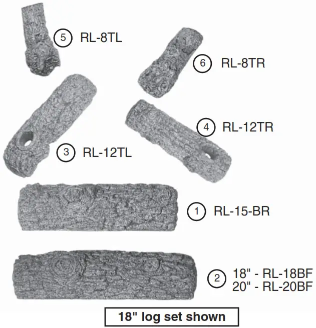 realfyre R-24 24 Inch Peterson Real Fyre Vented Golden Oak Gas Logs R-19 parts list