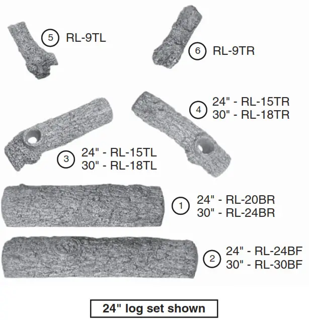 realfyre R-24 24 Inch Peterson Real Fyre Vented Golden Oak Gas Logs R-24 parts list