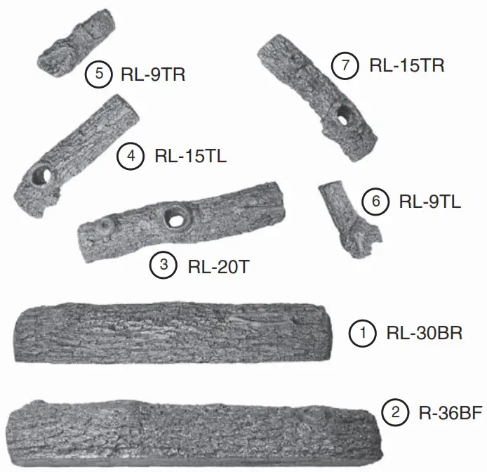realfyre R-24 24 Inch Peterson Real Fyre Vented Golden Oak Gas Logs R-36 parts list