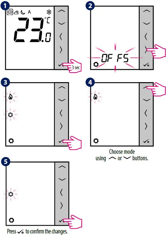 Changing the HEATING COOLING mode