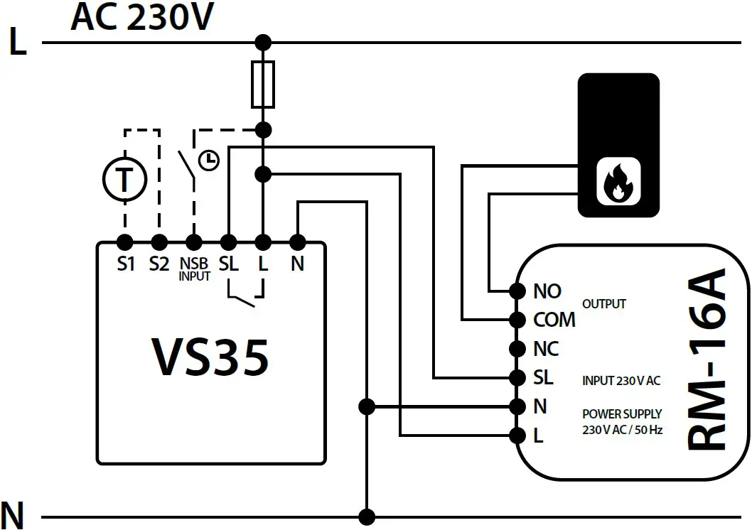 VS30 thermostat in connection with a boiler