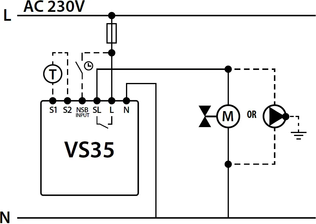VS35 thermostat in connection with actuator or pump