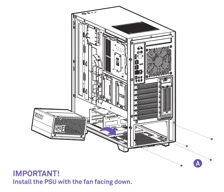 Nzxt Premium Compact Mid-Tower ATX Case [H510 Elite] Power Supply Installation