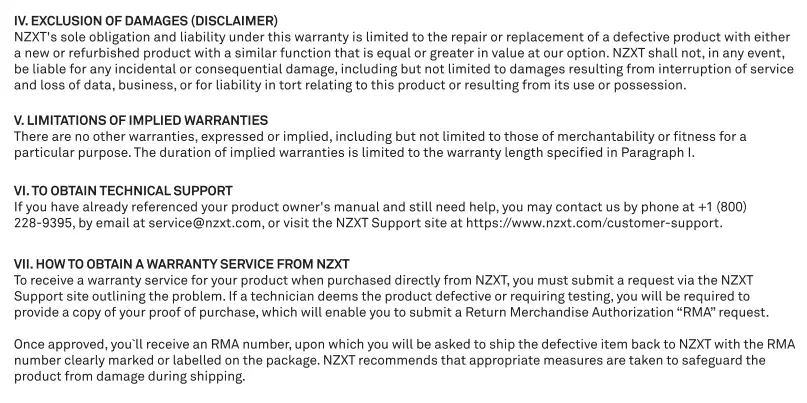 Nzxt Premium Compact Mid-Tower ATX Case [H510 Elite] User Manual - NZXT Global Warranty Policy 2