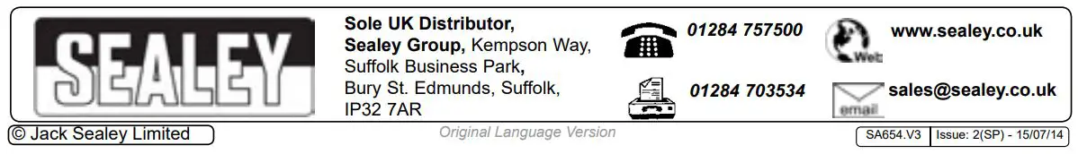 SEALEY SA654.V3 Air Die Grinder Maxi Size Straight Instruction Manual - Contact us
