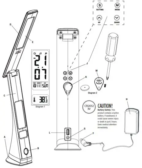 OttLite CSE13G5Z-UK LED Desk Lamp with Digital LCD Display - Lamp
