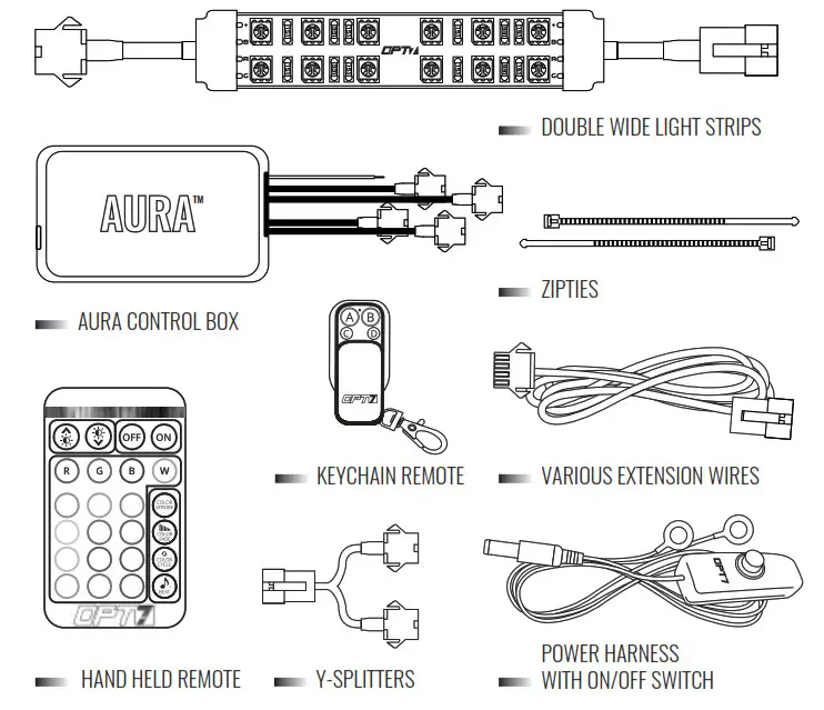 OPT7 Aura Double Row Motorcycle Multi-Color LED - COMPONENTS