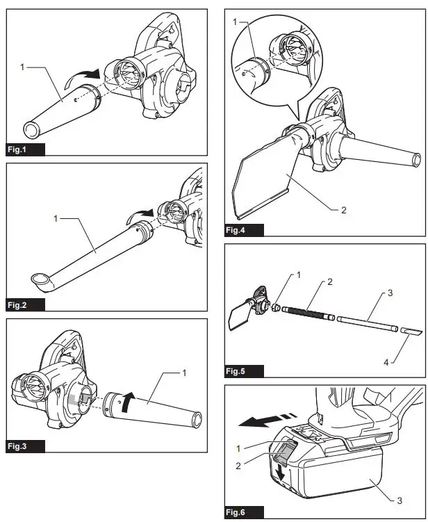 makita DUB185 Cordless Blower Instruction Manual - Fig 1,6