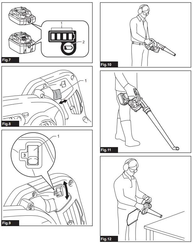 makita DUB185 Cordless Blower Instruction Manual - Fig 7,12