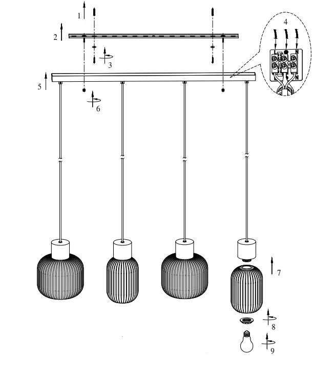 Telbix PE4-BKOM NORI 4 Lights Pendant-FIG1