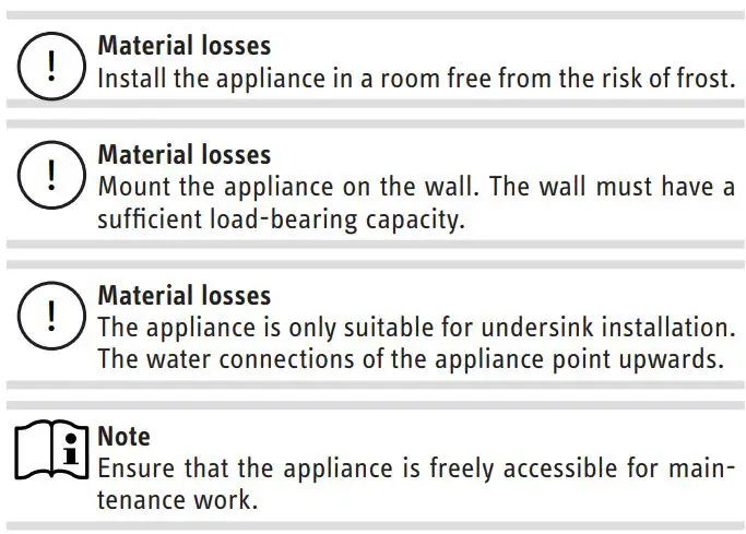 Stiebel Eltron SHU 5 SLi comfort SMALL WATER HEATER Installation Guide - Installation site