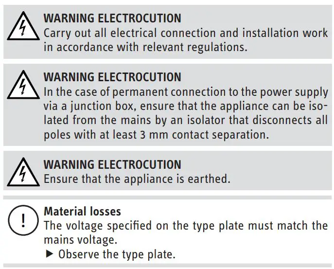 Stiebel Eltron SHU 5 SLi comfort SMALL WATER HEATER Installation Guide - Power supply
