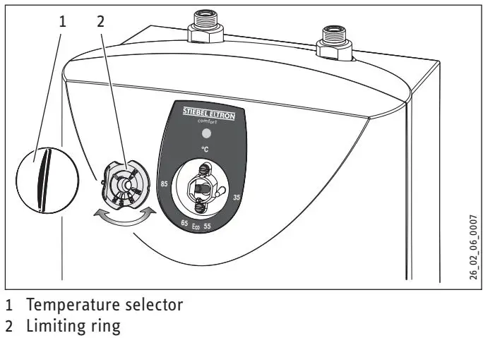 Stiebel Eltron SHU 5 SLi comfort SMALL WATER HEATER Installation Guide - Setting the temperature limit
