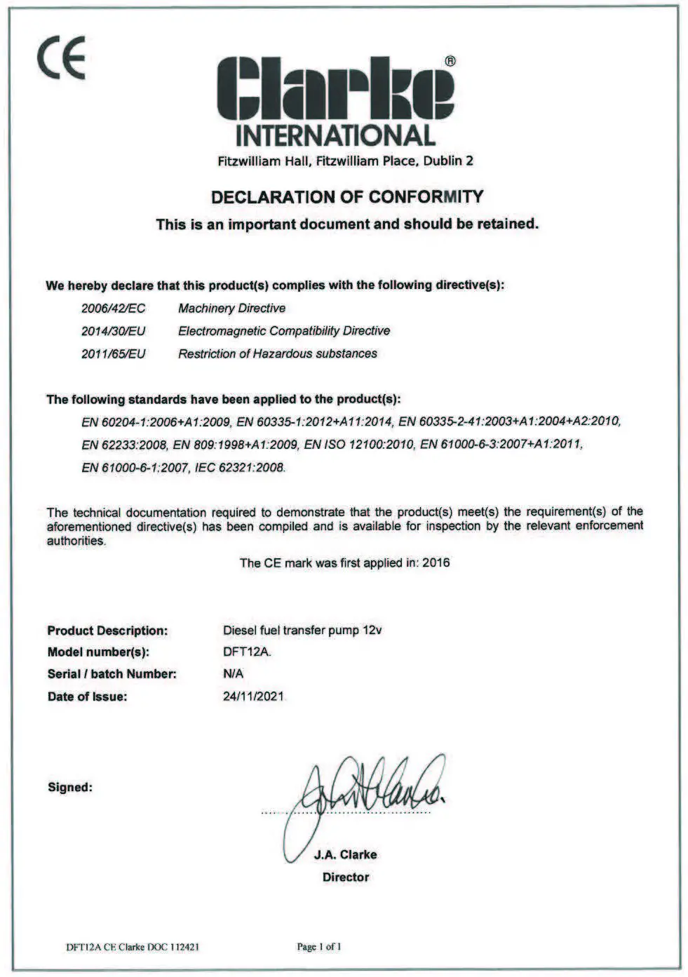 Clarke DFT12A 12V Diesel Fuel Transfer Pump fig 6