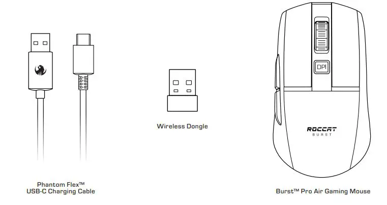 ROCCAT ROC-11-430 Burst Pro Air Right-hand RF Wireless Bluetooth Mouse - PACKAGE CONTAINS