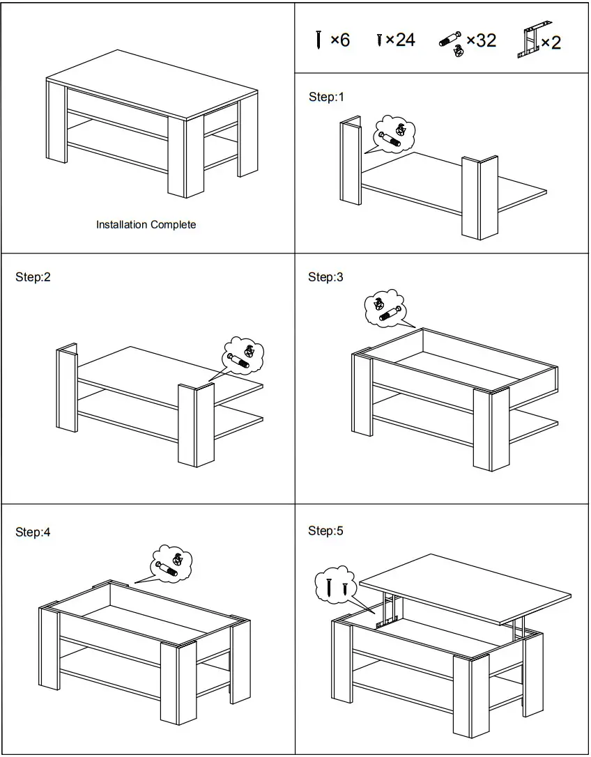 Amucolo HG CYW1 7648 Brown Rectangle Wood Coffee Table -
