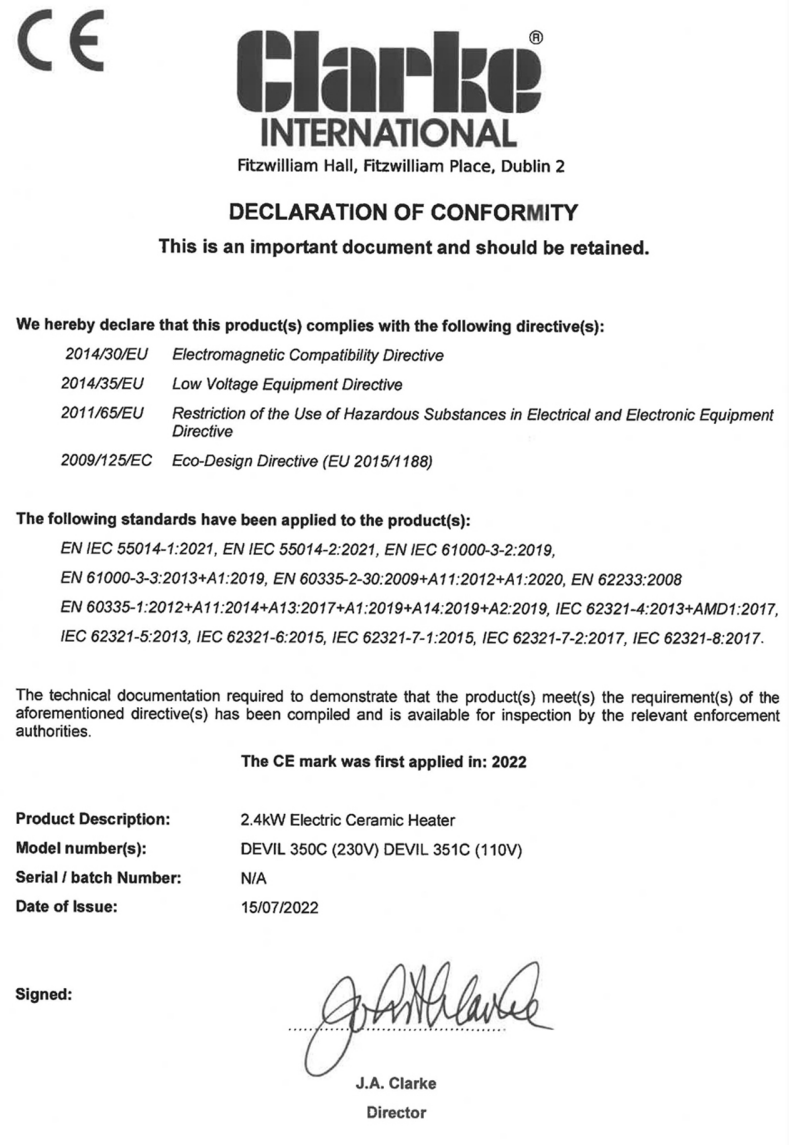 Clarke Devil 350C Ceramic Heater - fig 10