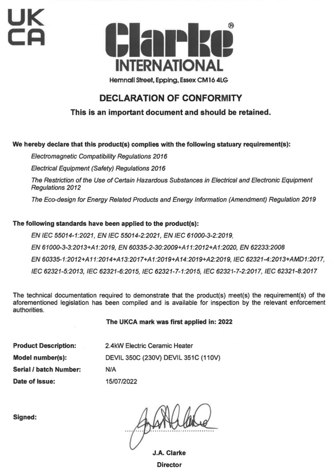 Clarke Devil 350C Ceramic Heater - fig 9