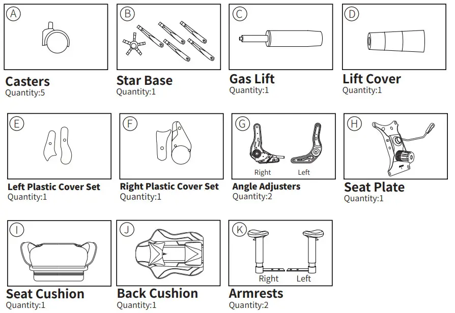 KCREAM 8522 Gaming Chair - PACKAGE LIST