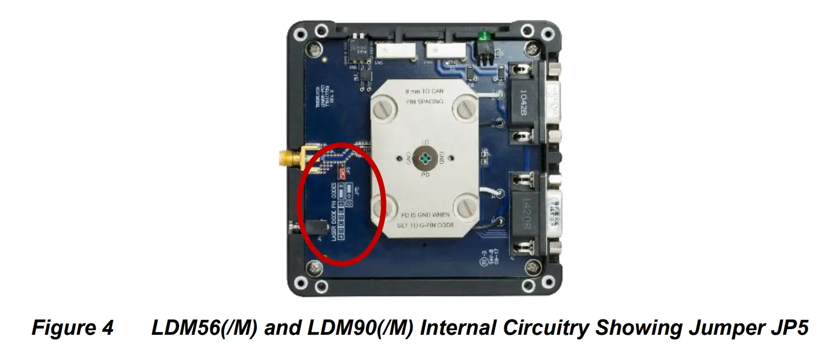 LDM56(/M) and LDM90(/M) Internal Circuitry Showing Jumper JP5