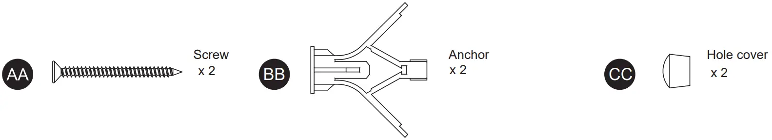 allen plus roth 46142TNXLG 46142PHXLG 10 Inch 3 Hook Rail - HARDWARE CONTENTS