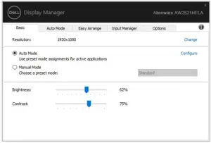 DELL Alienware AW2521HFLA Display Manager - Brightness