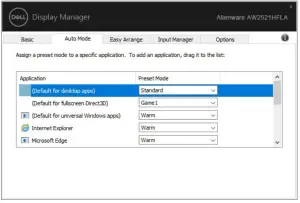 DELL Alienware AW2521HFLA Display Manager - screen mode