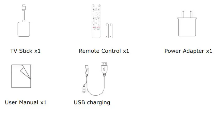COREMATE I-217D1 4K Android TV Stick- Accessory List