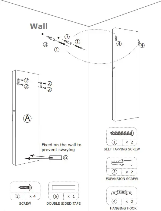 COSTWAY JV10086 Jewelry Cabinet - Hardware List 2