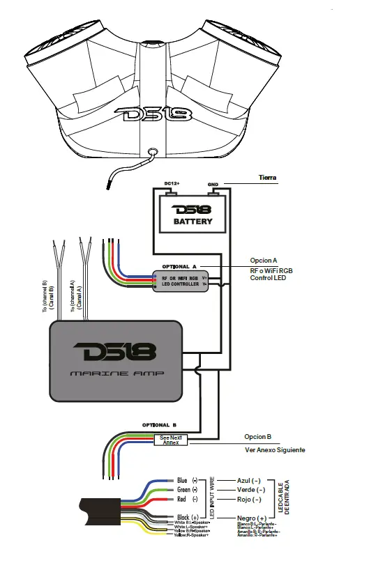 DS18 JSD8 Hydro 8 Inch NXL-8BK Double Jet ski Rear Sound Bar Owner's fig 2