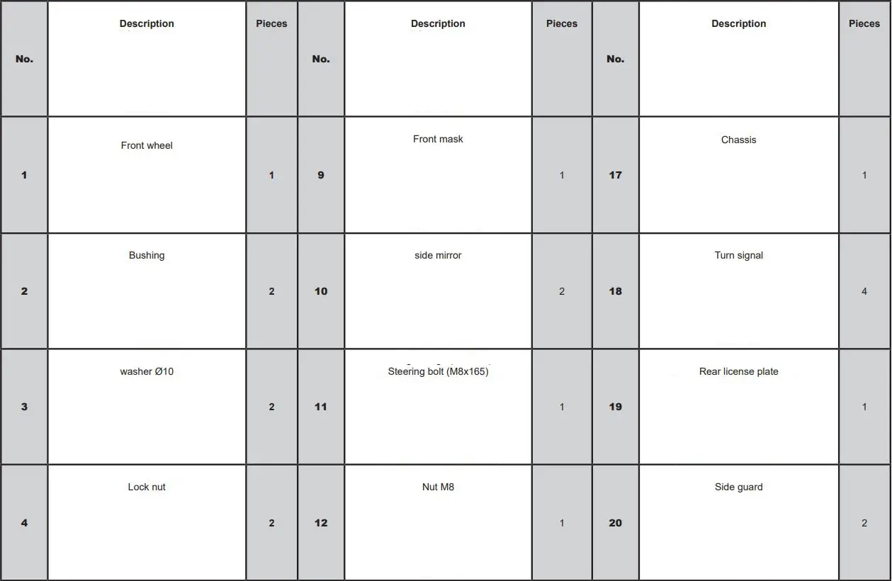 JAMARA 460587 Ride on Aprilia Tuono Motorcycle Instruction Manual - Parts