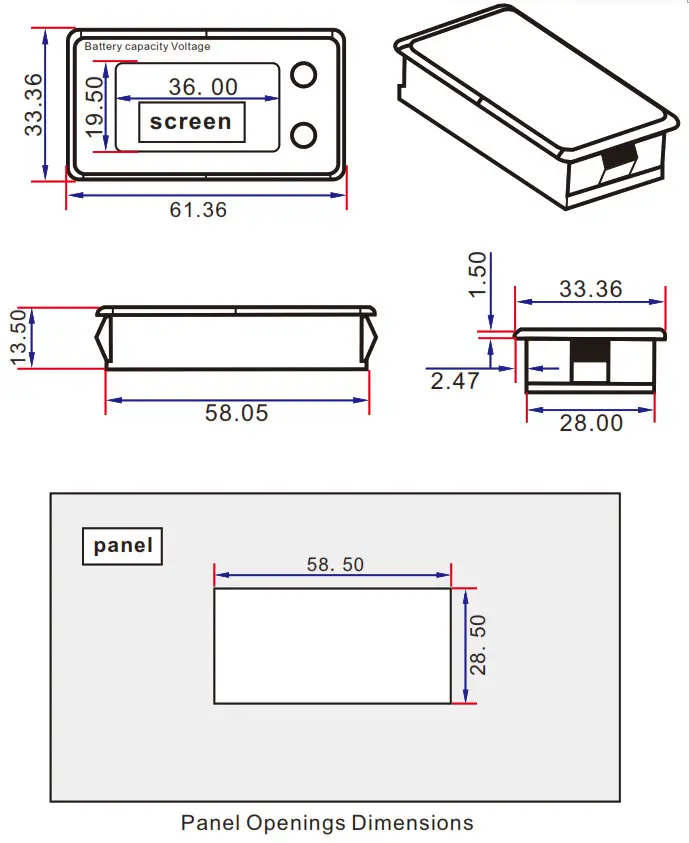 Drok General Programmable Battery Power Display --Panel Openings Dimensions