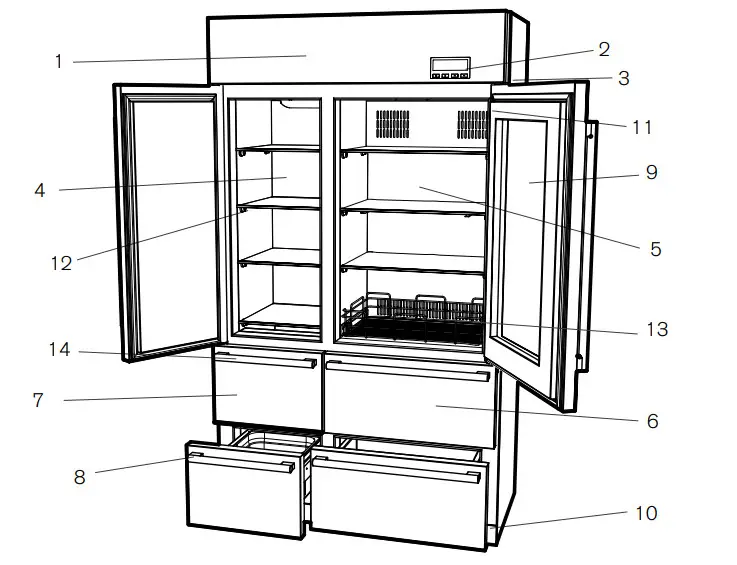 caple CAFF60 Six Compartment Professional Fridge Freezer - figure 1