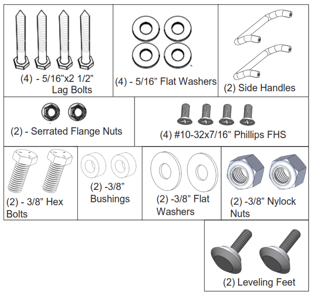PRx PERFORMANCE Incline Folding Bench - Included Hardware