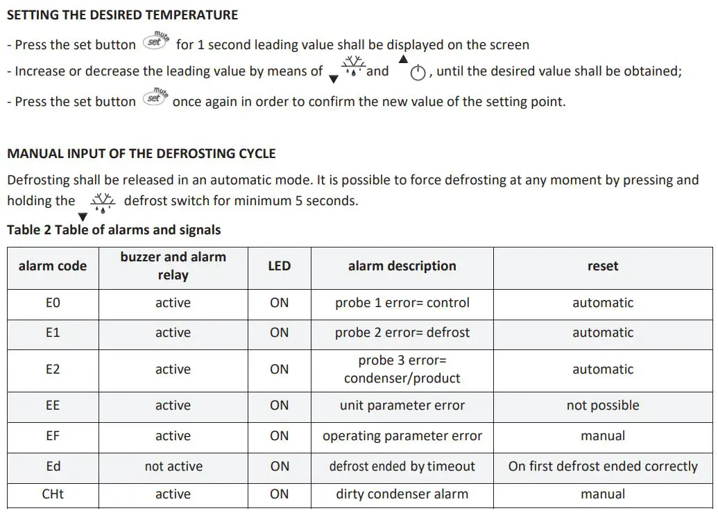 IGLOO JMRGGP Series Pastry Display Cases Instruction Manual - SETTING THE DESIRED TEMPERATURE