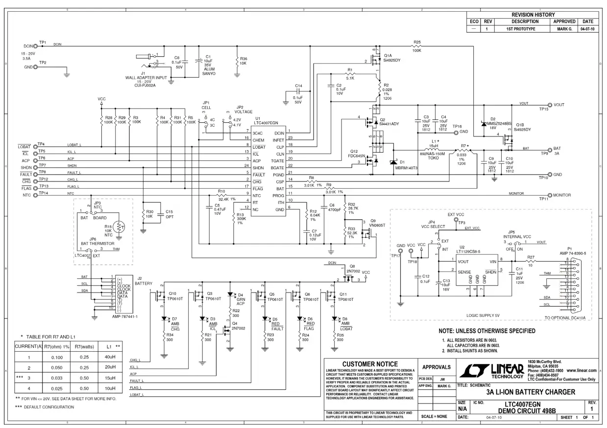 LINEAR TECHNOLOGY LTC4007 Demonstration Circuit 498 3 and 4 Cell Li Ion Battery Charger Board - fig 3
