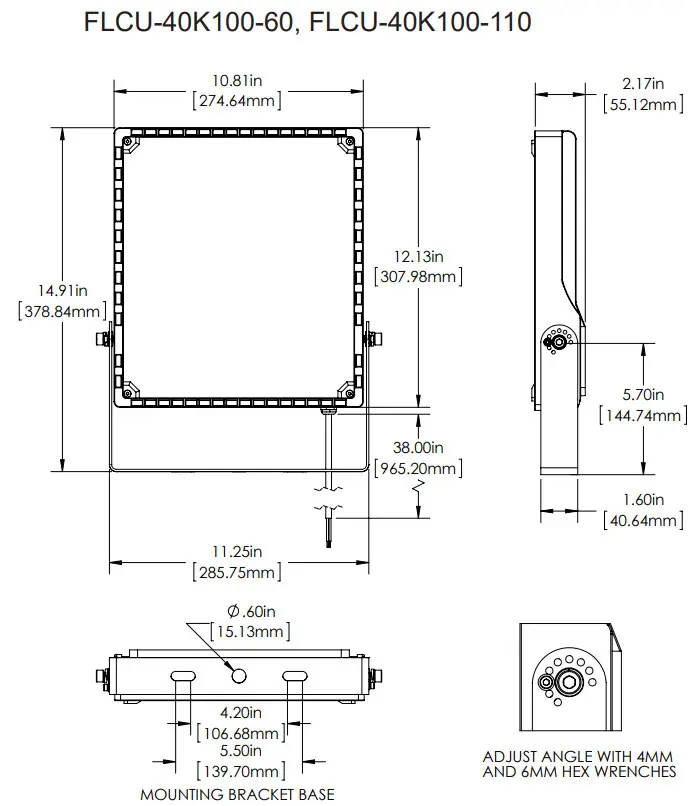superbrightleds FLCU x30 110 FLCU Series High Watt LED Flood Lights - Dimensional 3