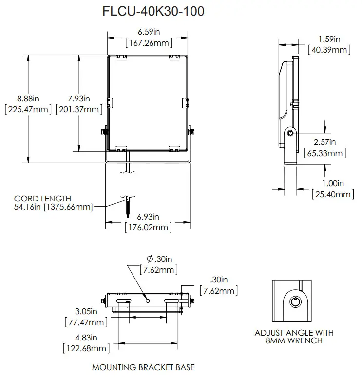 superbrightleds FLCU x30 110 FLCU Series High Watt LED Flood Lights - Dimensional