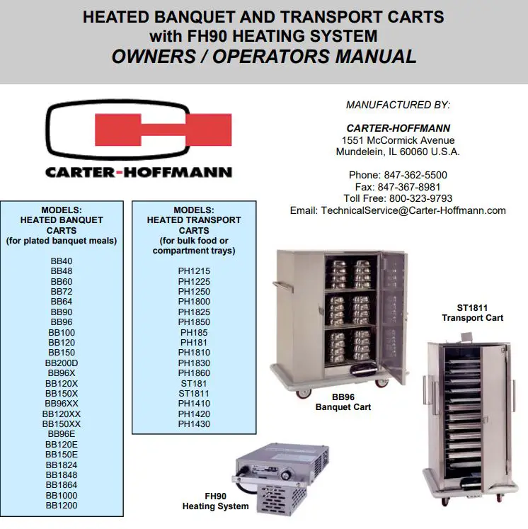 CARTER-HOFFMANN ST1811 Heated Banquet and Transport Carts Owner's Manual